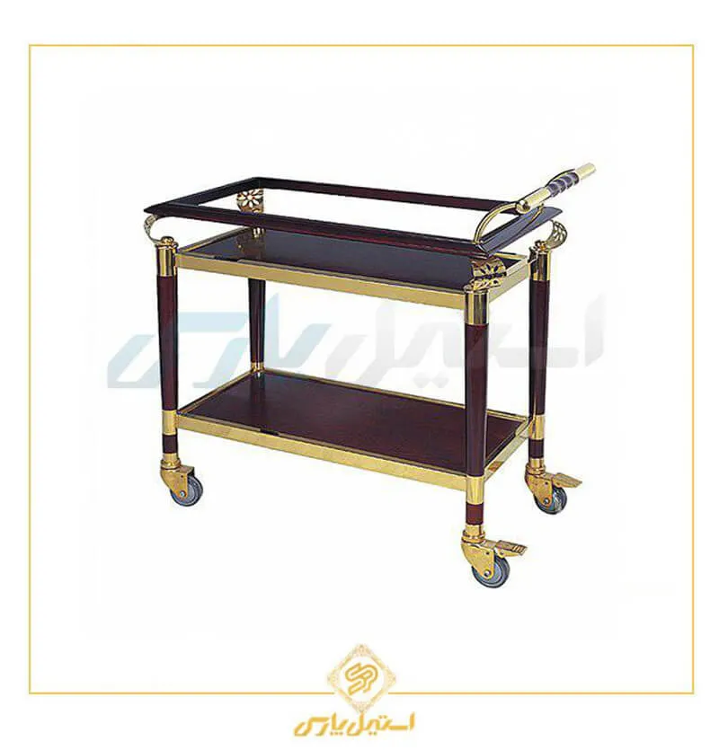 ترولی دو طبقه چوبی سرو نوشیدنی