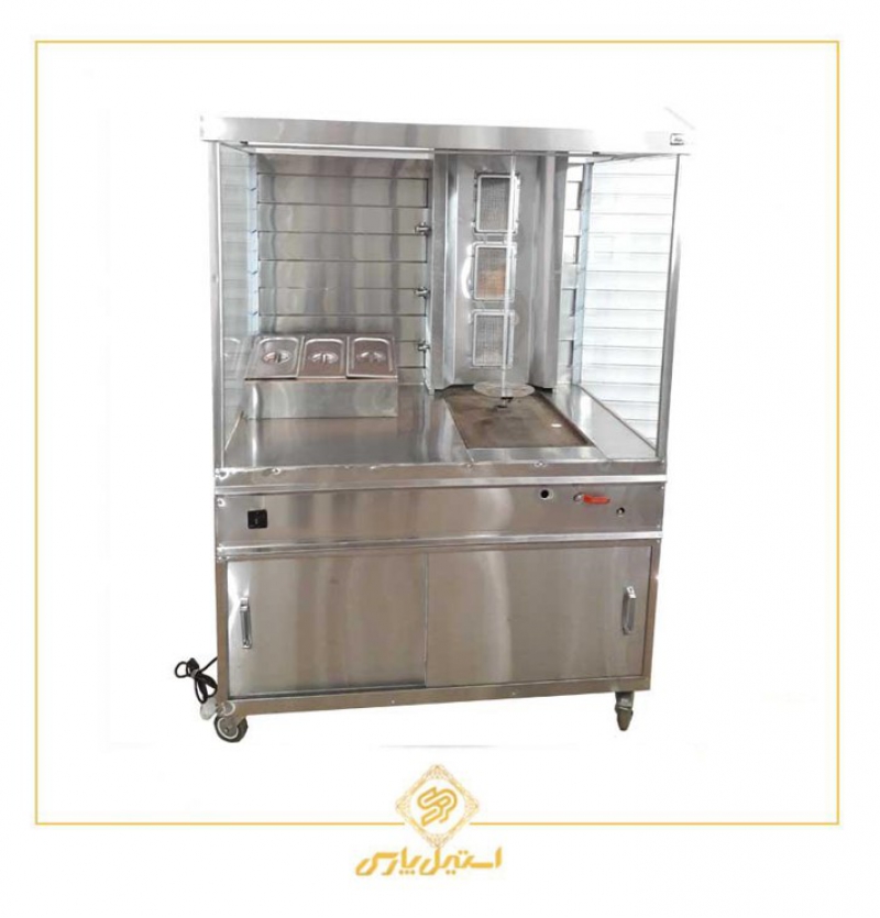 دستگاه کباب ترکیه ای کابین دار تک سیخ باصفحه چدنی