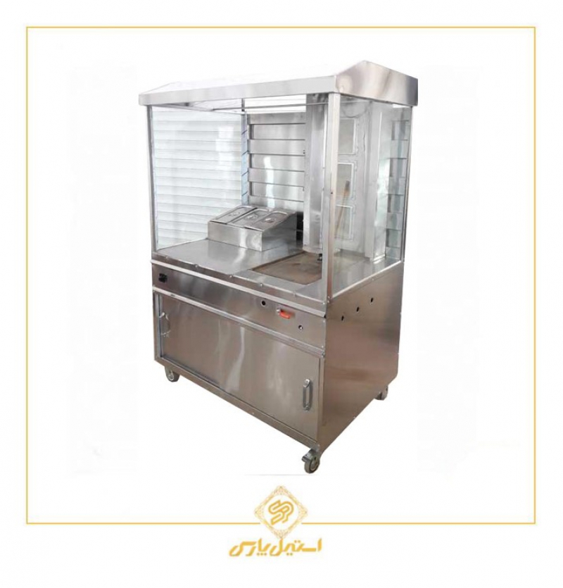 دستگاه کباب ترکیه ای کابین دار تک سیخ باصفحه چدنی