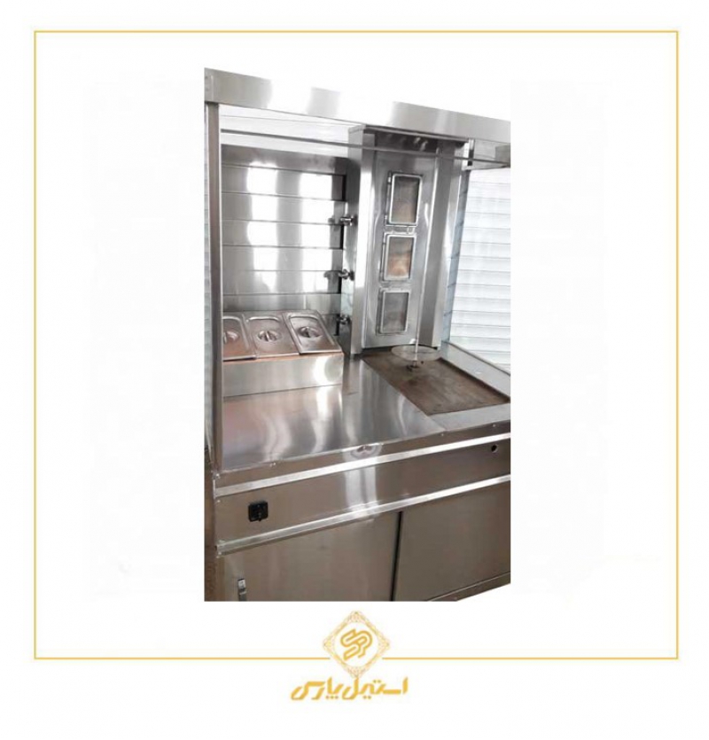 دستگاه کباب ترکیه ای کابین دار تک سیخ باصفحه چدنی